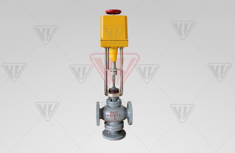 Electric three-way convergence, diverting valve